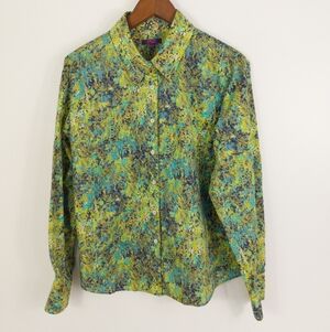 Liberty Art Fabric Button Down Floral Blouse Green Size XL